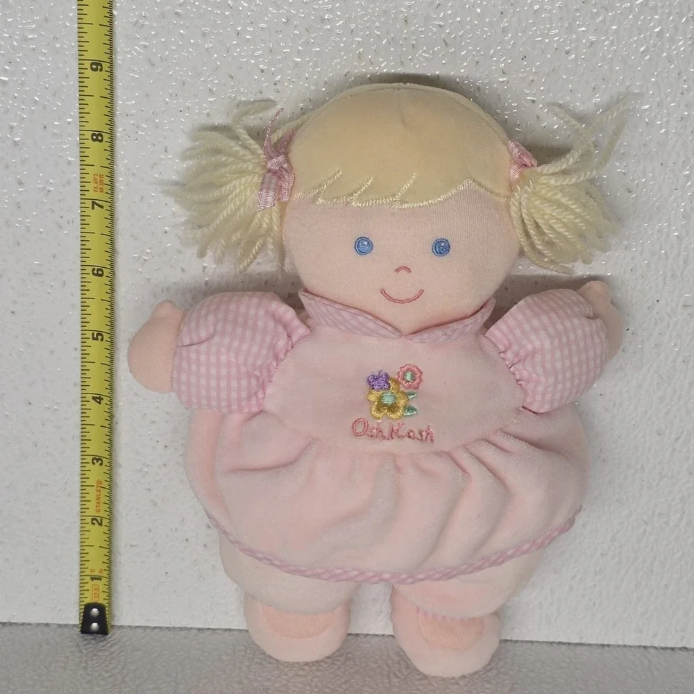 Oshkosh Blonde Baby Doll Blue Eyes Pink Rattle Plush Floral Dress